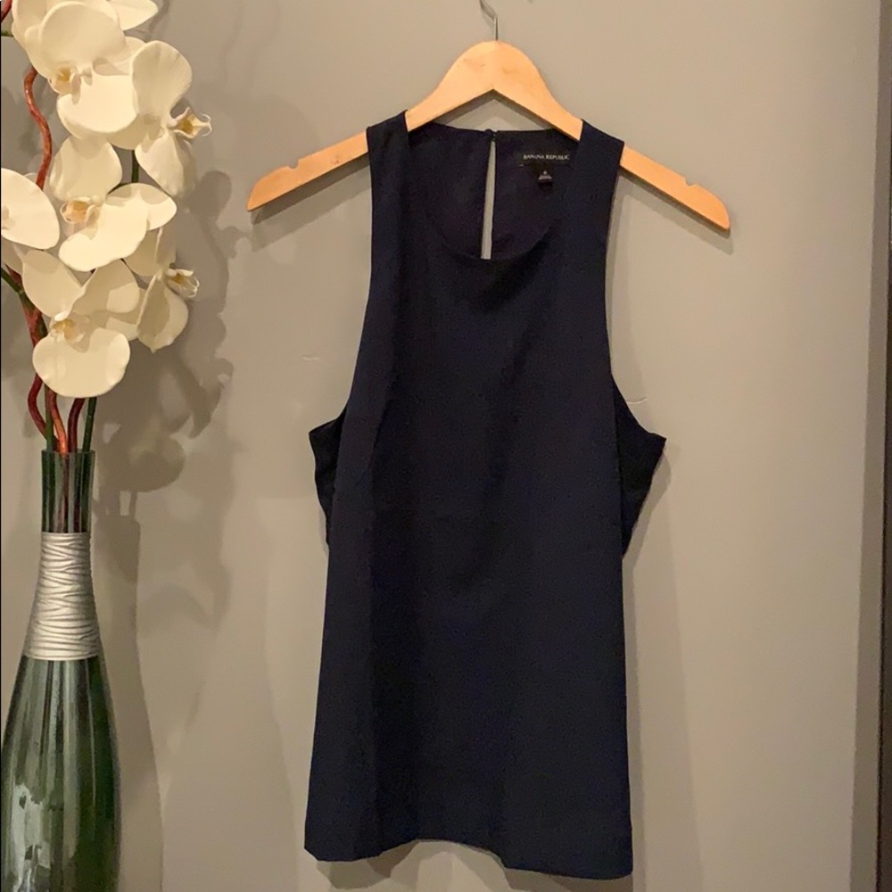 Sleeveless navy blue blouse